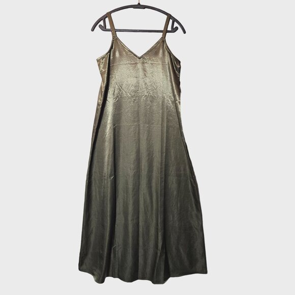 Vince Camuto Y2K Midi Slip Dress Light Olive Sleeveless Satin Minimalist NWT - Picture 3 of 9